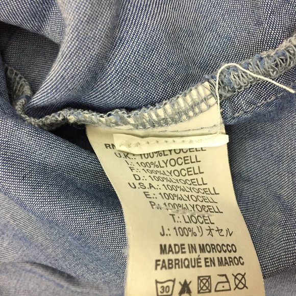 DIESEL Blue Medium Wash Chambray Logo Snap Button Belted Pleats Hi Low Hem Dress - Picture 3 of 11